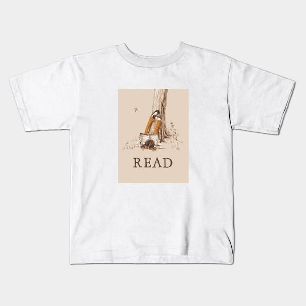 Girl Reading Under a Tree Kids T-Shirt by Shelley Johannes Art